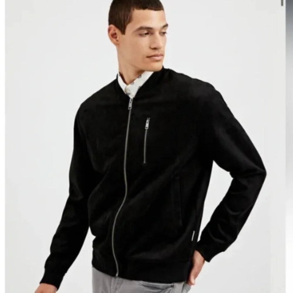 BEN SHERMAN Faux Suede Black Bomber Zip Jacket Size Medium